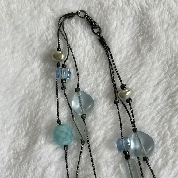 Necklace (3 Strands) Blue Tones on Black - Picture 2 of 4